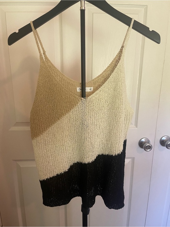 Cozy Co Tops - Cozy Co Three-Tone Knit Camisole in Cream, Tan & Black